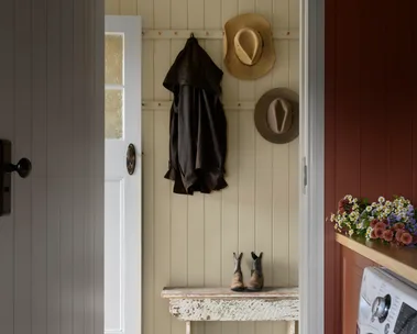The mudroom inside a century-old cottage.