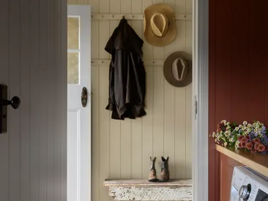 The mudroom inside a century-old cottage.