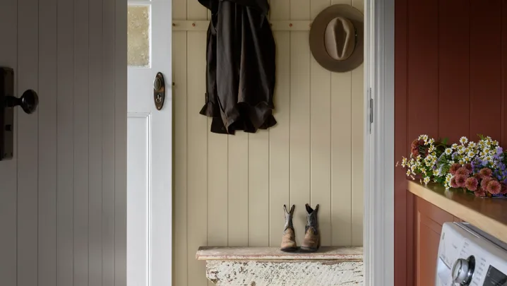 The mudroom inside a century-old cottage.