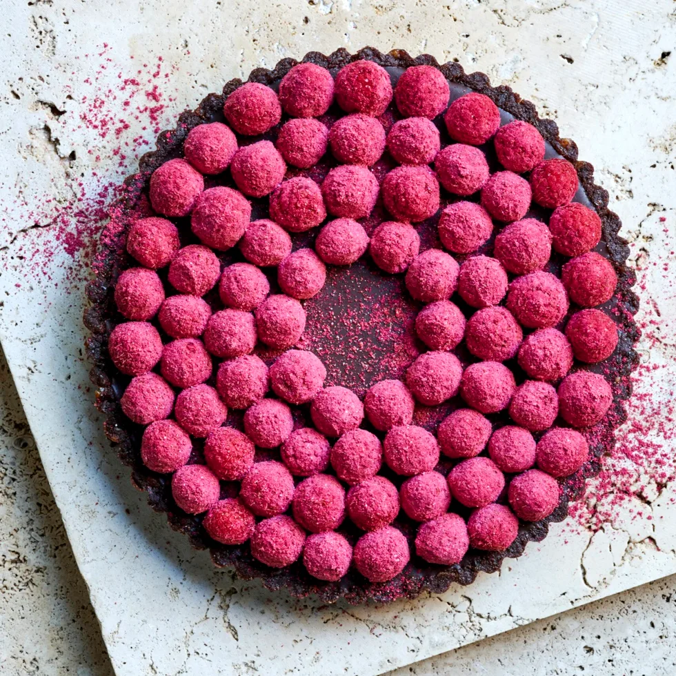 No-bake chocolate and raspberry sherbet tart