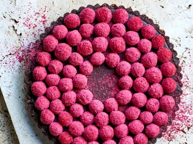 No-bake chocolate and raspberry sherbet tart