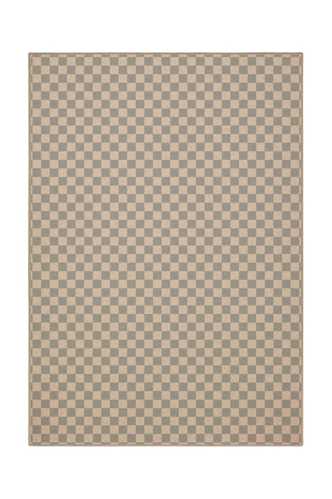 double online checked machine washable blue and beige rug