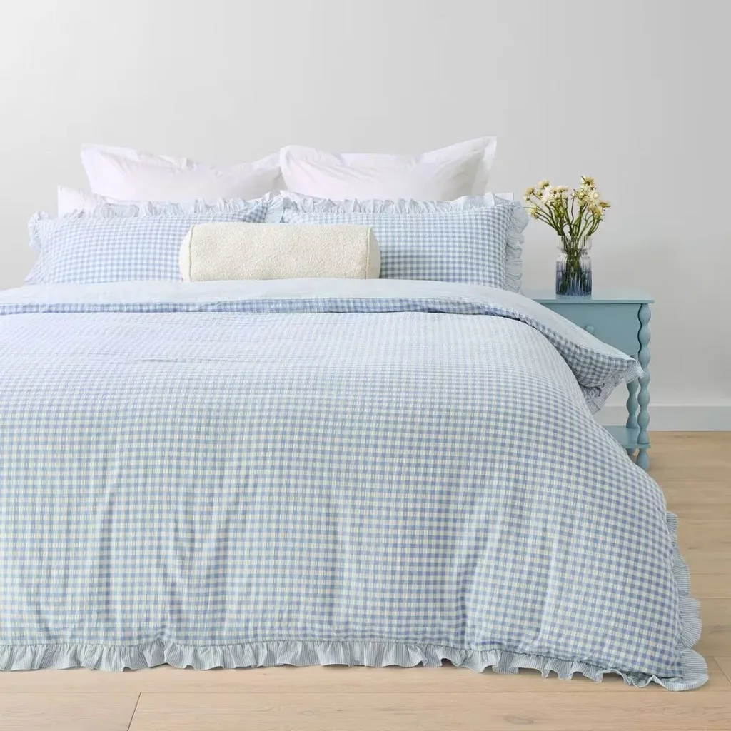 Blue gingham bedspread from Kmart.