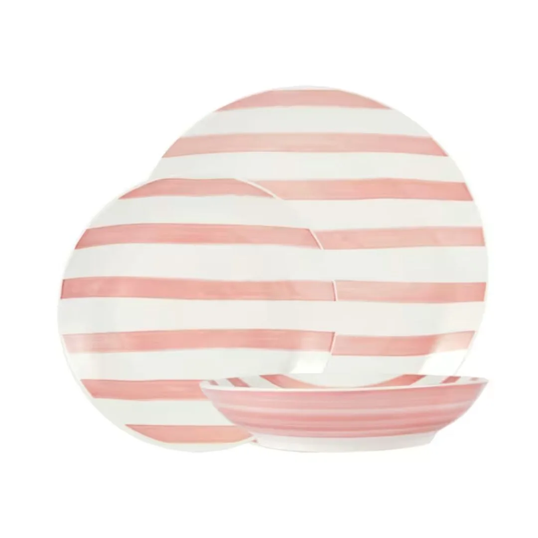 Striped pink dinnerware set. 