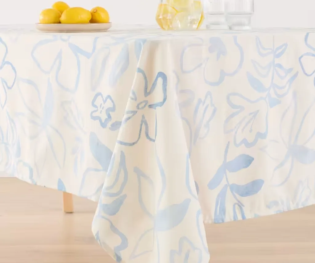 Kmart blue tablecloth.
