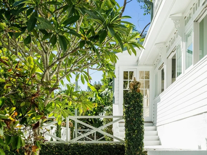 Magazine editor Justine Cullen Palm Beach home entrance staircase outdoors