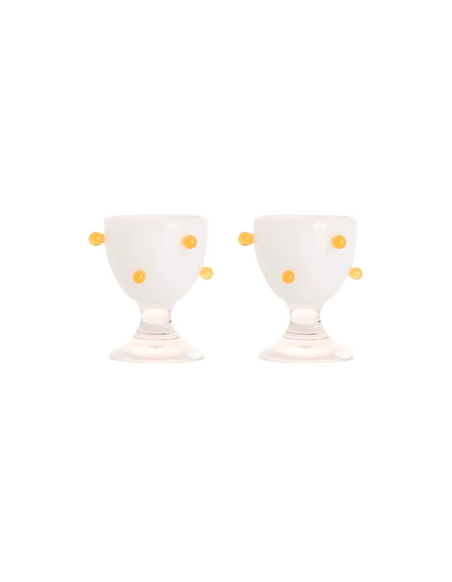 Pomponette by Maison Balzac egg cups with yellow pompom details for easter