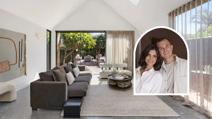 Steph and Gian on open plan design couple inset with their Bexley project living room