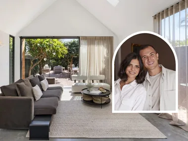 Steph and Gian on open plan design couple inset with their Bexley project living room
