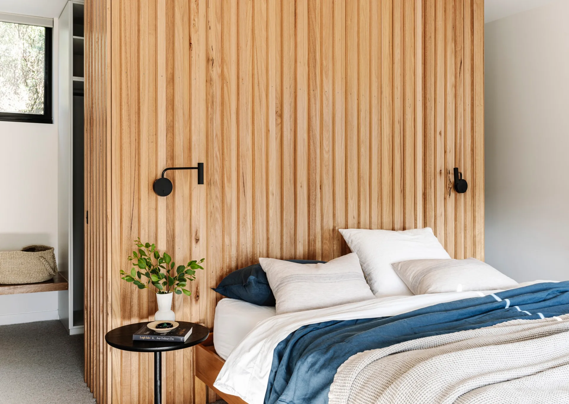 The bedroom inside a sustainable Melbourne home. 