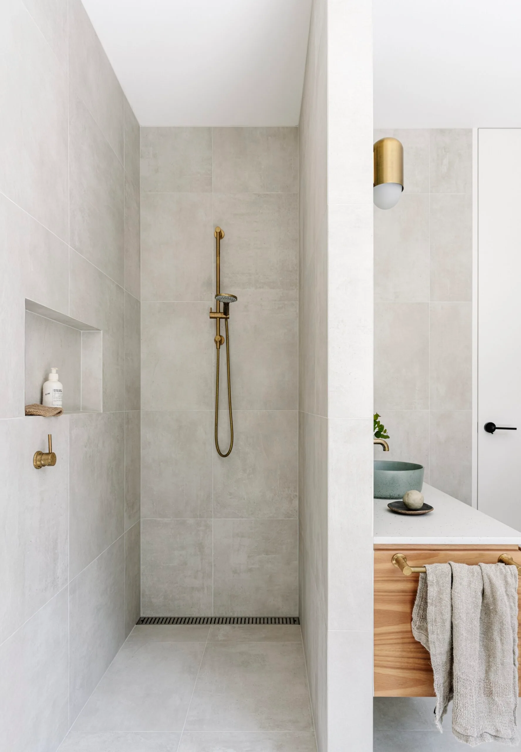 The shower inside a sustainable Melbourne home. 