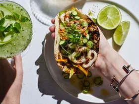 Calamari tortillas with zucchini pico de gallo