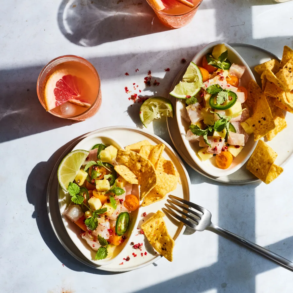 Ceviche with pineapple, preserved lemon and chilli