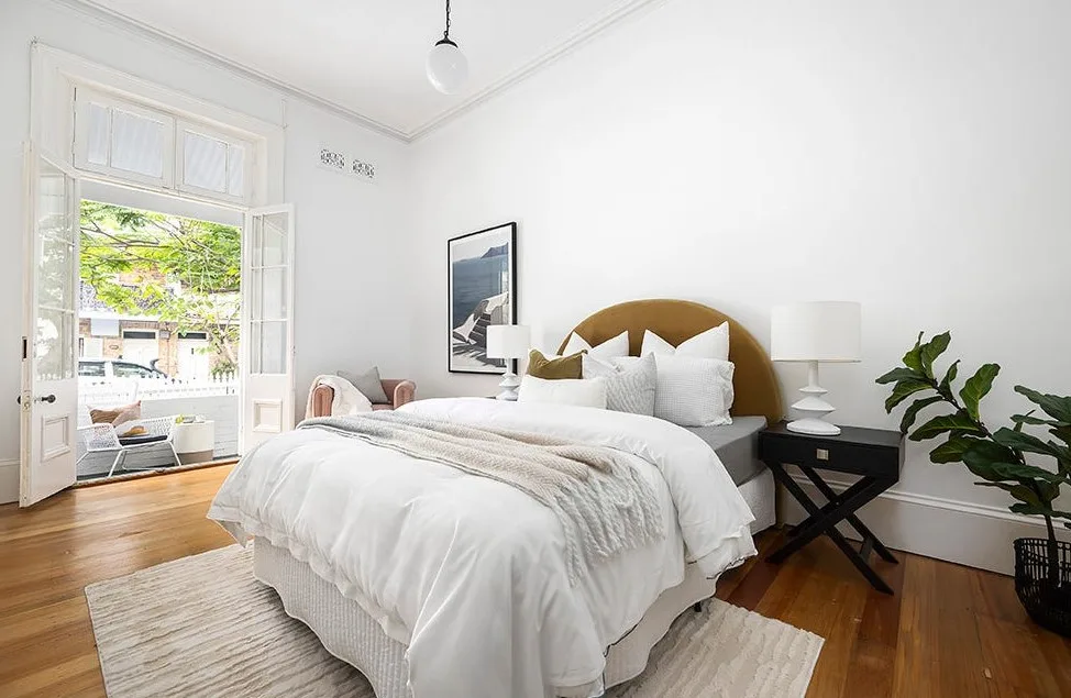 The bedroom inside Michael Hutchence's former Paddington cottage. 