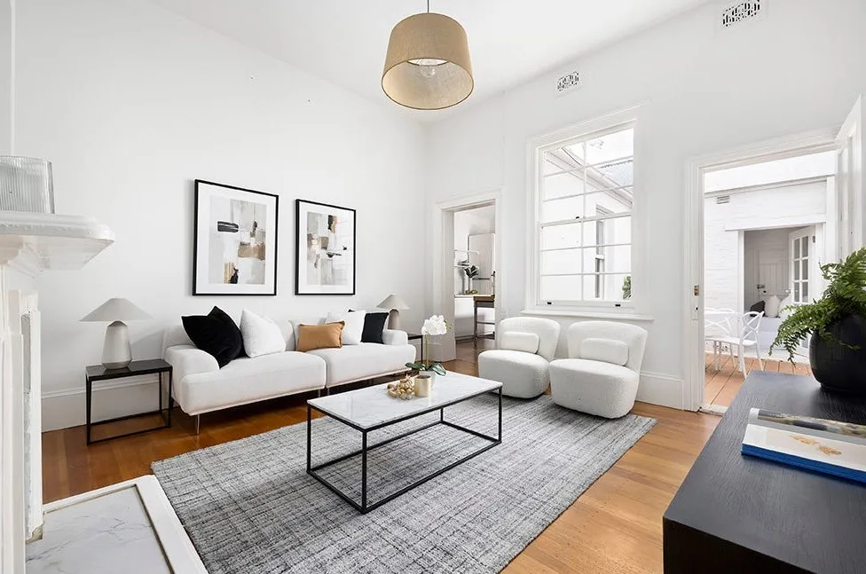 The living area inside Michael Hutchence's former Paddington cottage.