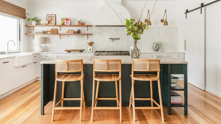Kitchen with three stools