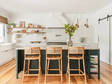 Kitchen with three stools
