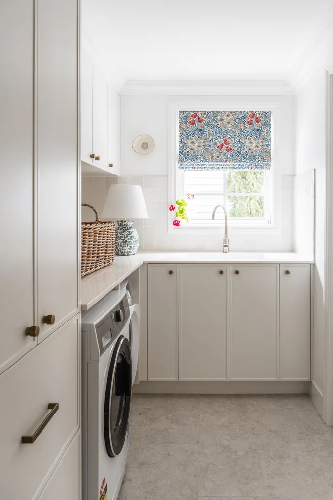 White laundry with floral window treatment
