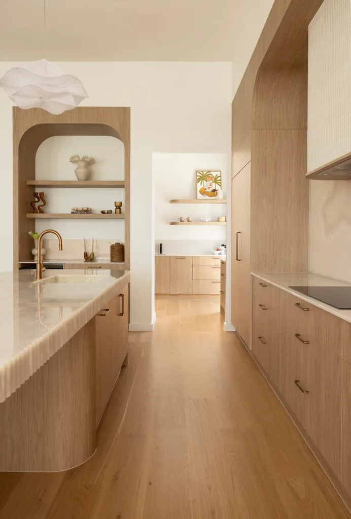 A modern kitchen with a dry bar in Brisbane.