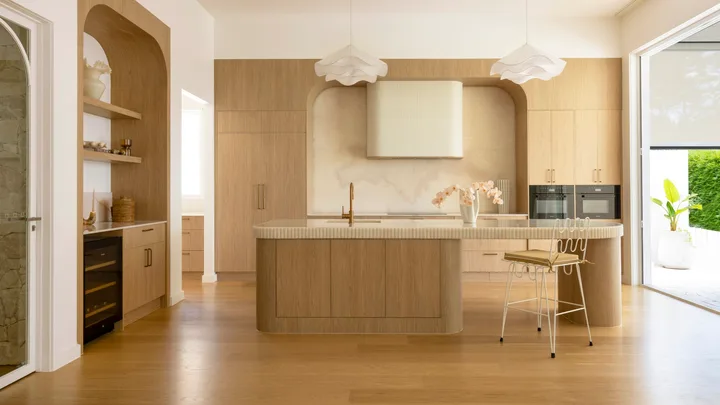 The modern coastal kitchen inside a Brisbane new build.