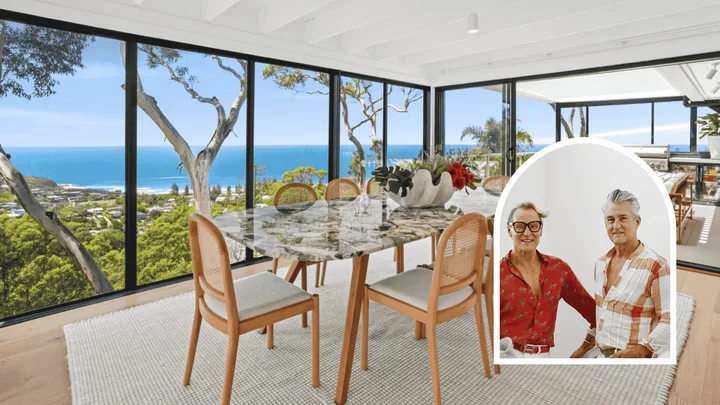 mark and mitch from the block's newport house for sale featuring dining with ocean views
