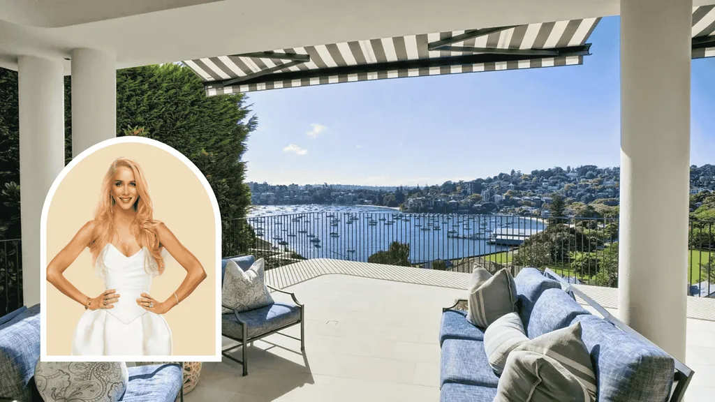 Martine Chippendale's home featuring covered balcony and water views over Double Bay