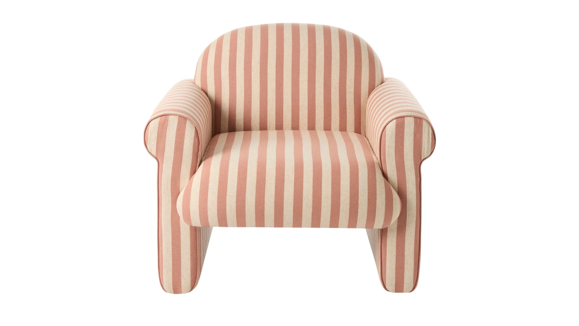 A pink and cream striped armchair.