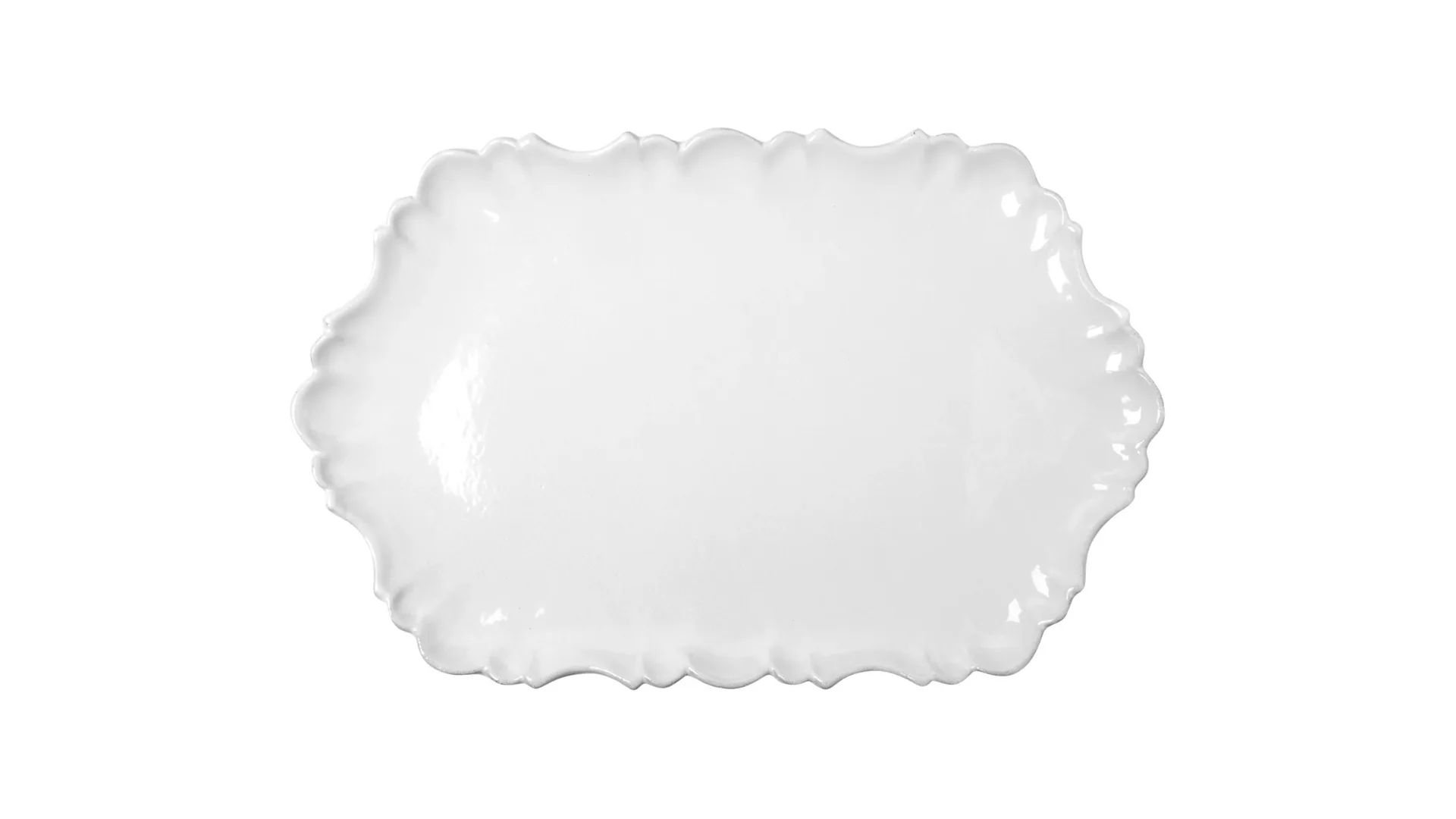A hand-glazed white ceramic platter, an option for Mother's Day gifts.