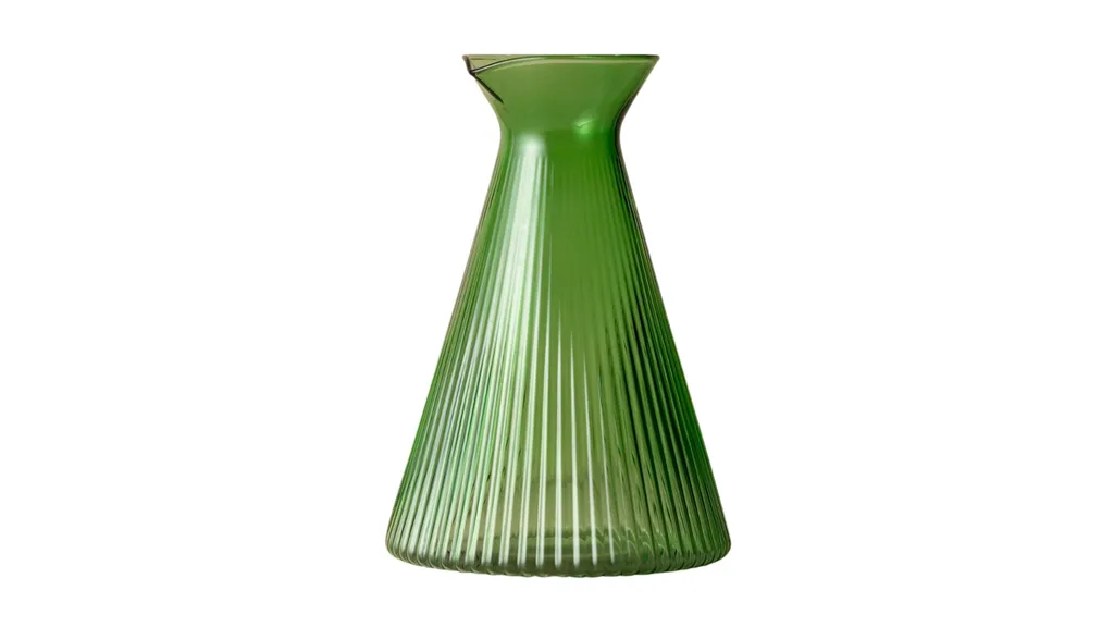A green glass carafe.