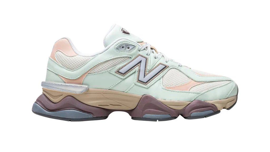 Sneakers or joggers or runners with multiple pastel colours, including mint green.