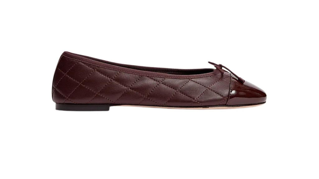 Burgundy quilted ballet flats.