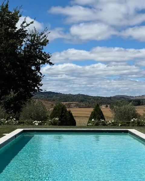 The pool with view of fields behind