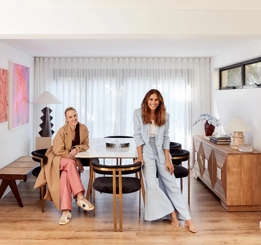 Sally Obermeder and interior designer Claudia Lambert in Sally's dining room