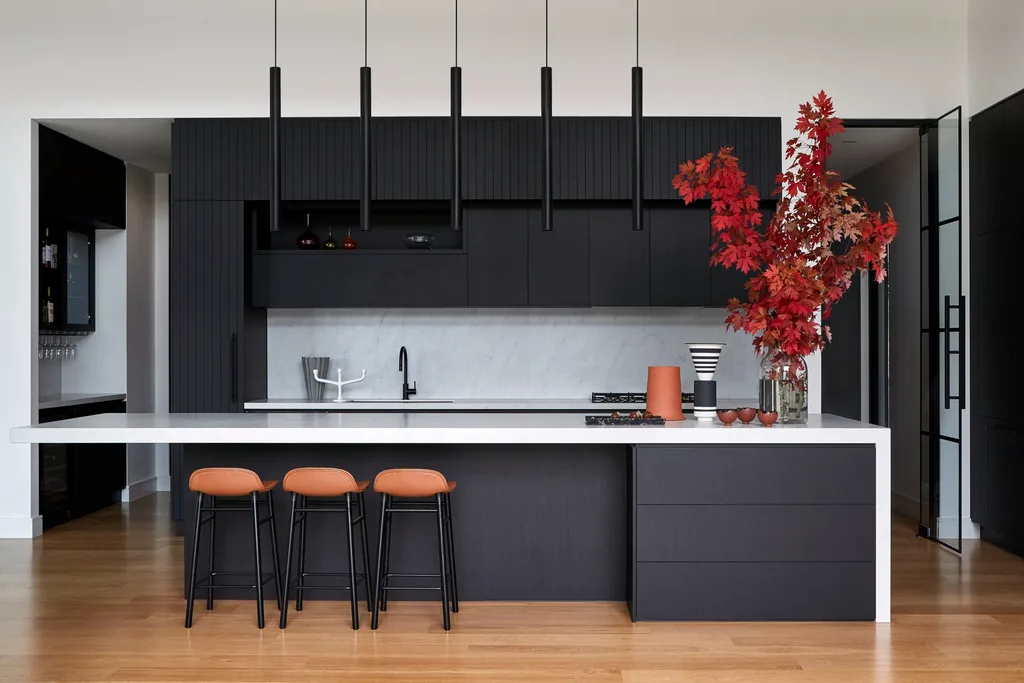 stone waterfall kitchen island