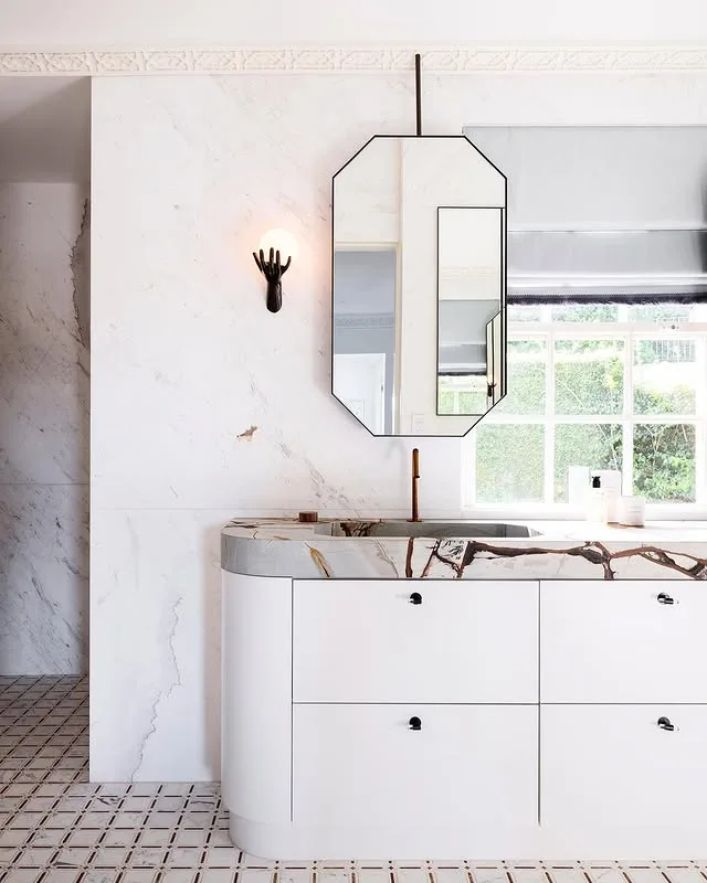 Pink marble bathroom