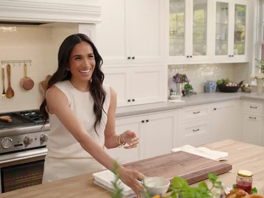 Meghan Sussex in the kitchen on her show With Love, Meghan