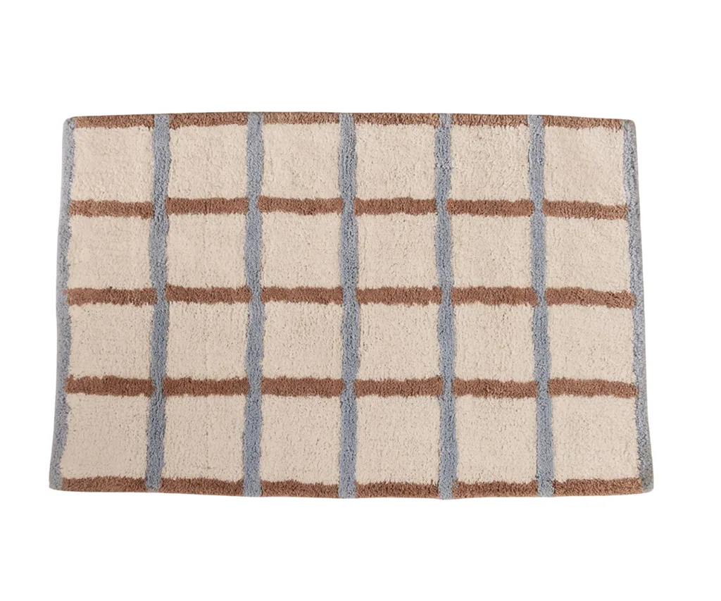 Bath mat in check cottage bran & chambray blue