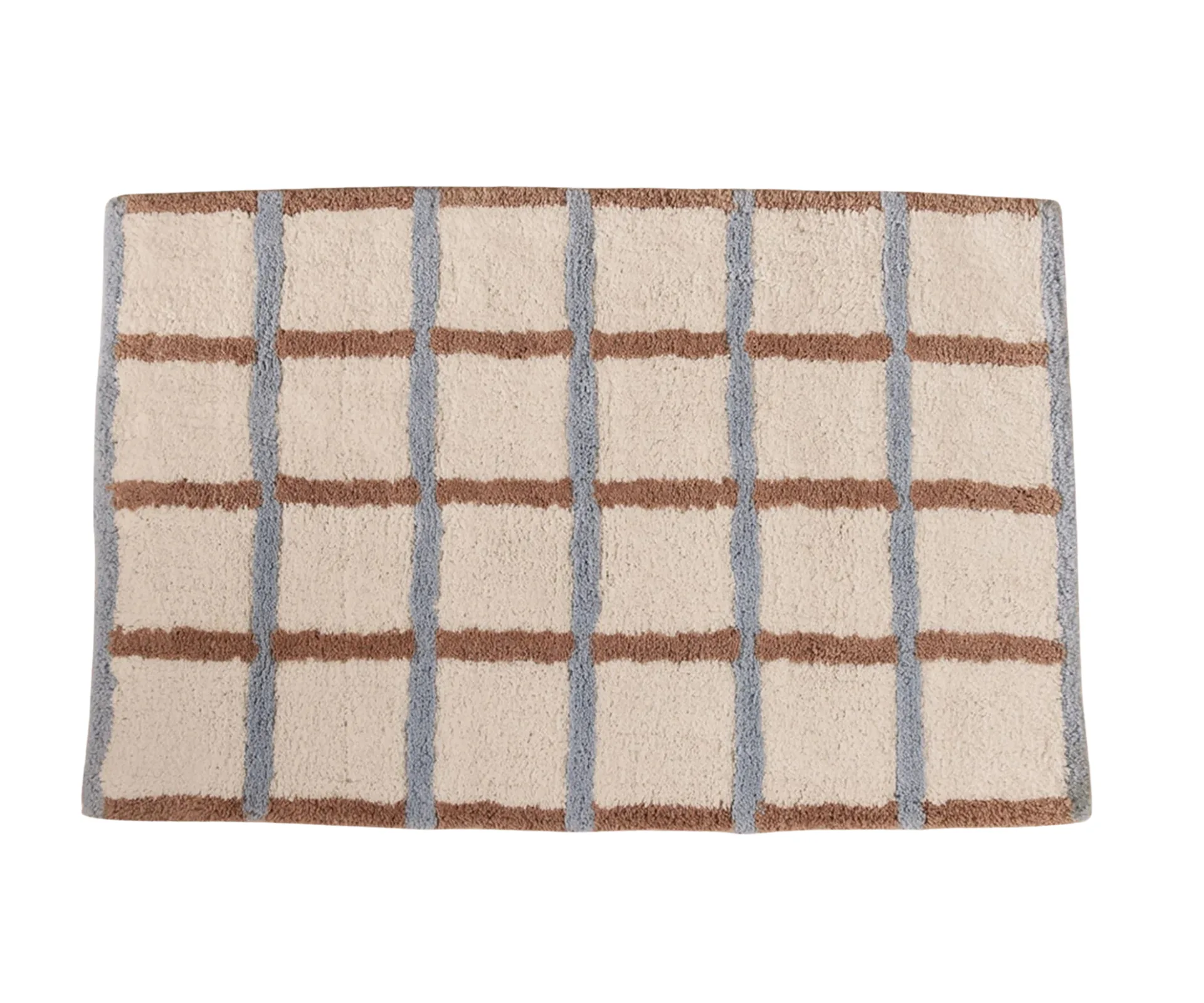 Bath mat in check cottage bran & chambray blue