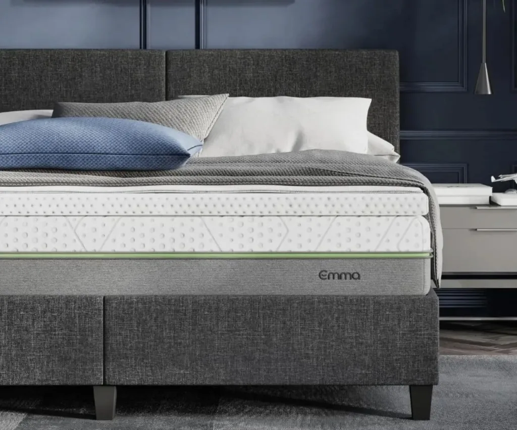 Emma Diamond mattress topper on top of a mattress and bed from emma sleep