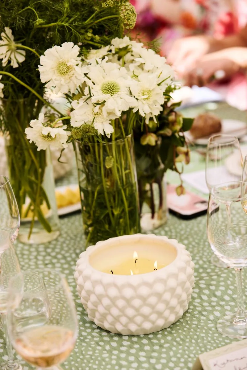 home beautiful lunch wit a candle and flowers