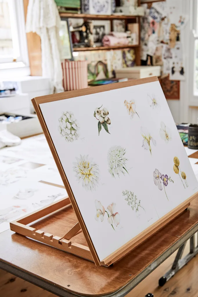 Illustrator Alexandra Nea's home studio with botanical series for Country Road