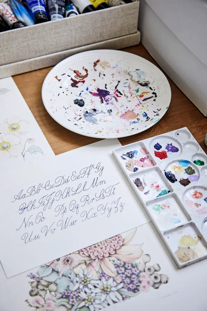 Illustrator Alexandra Nea's home studio with script writing