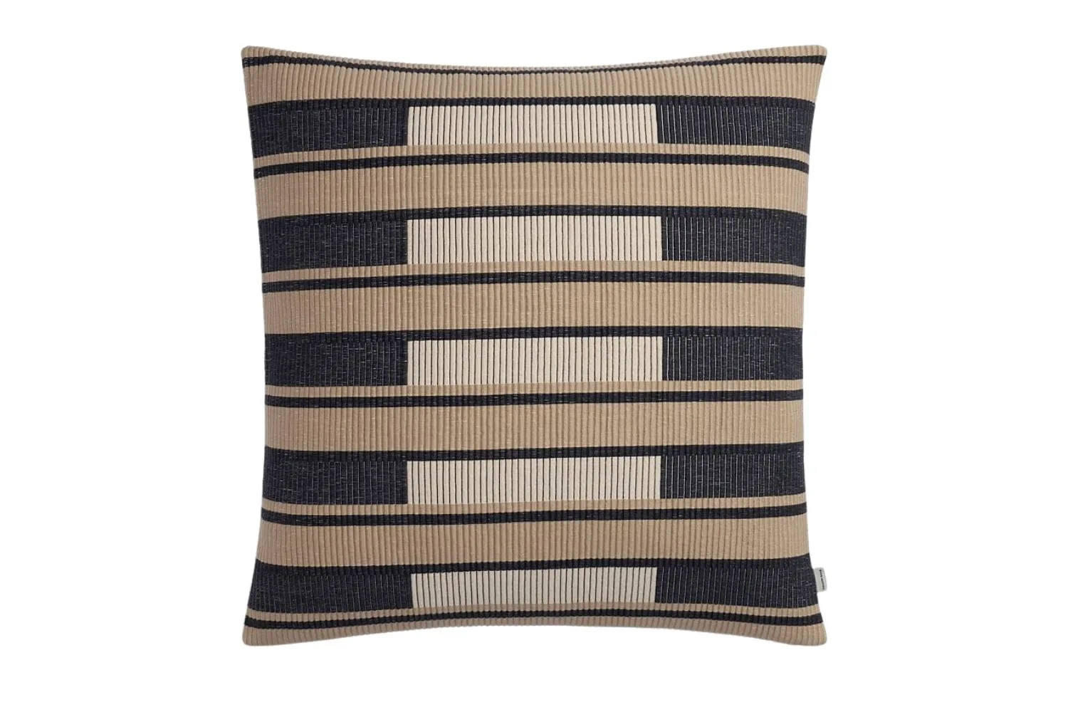 beige, tan and black striped Japandi-style cushion