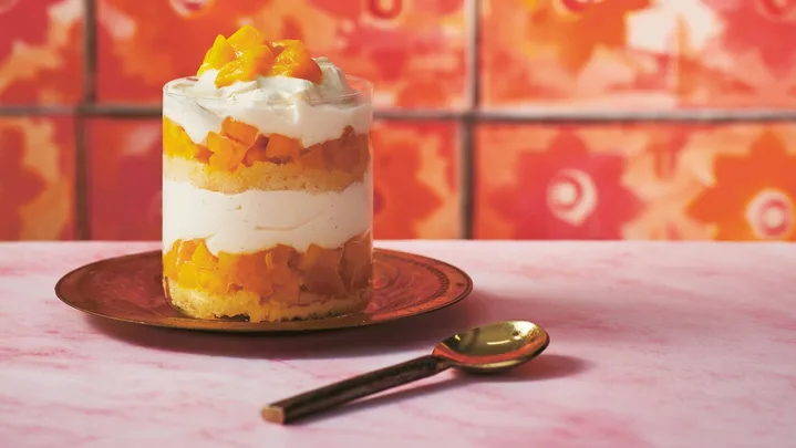 Lychee and mango trifle