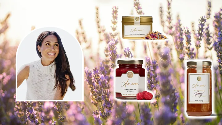 Meghan Markle inset with As Ever products on a lavender background