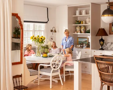 Amy Spargo at dining nook with daughters