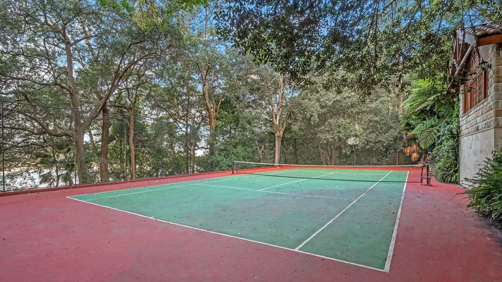 The tennis court at the original Bachelor mansion.