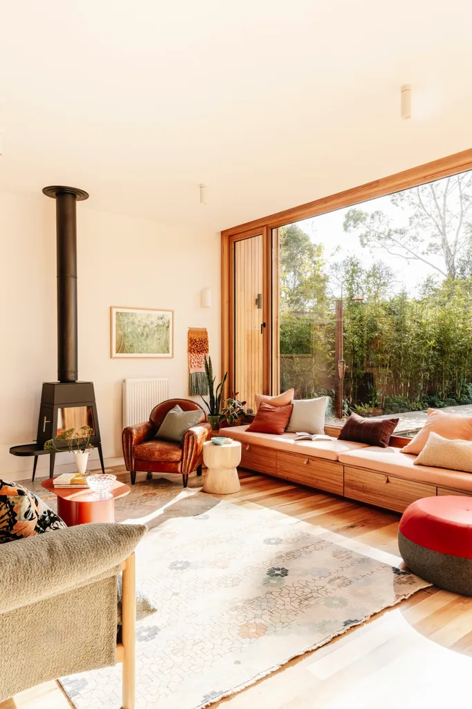 A red and orange living room in Melbourne.