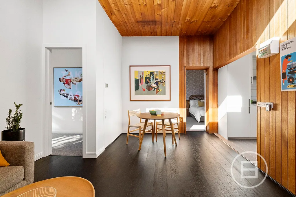 Chrissie Swan mid-century home renovation dining timber ceiling