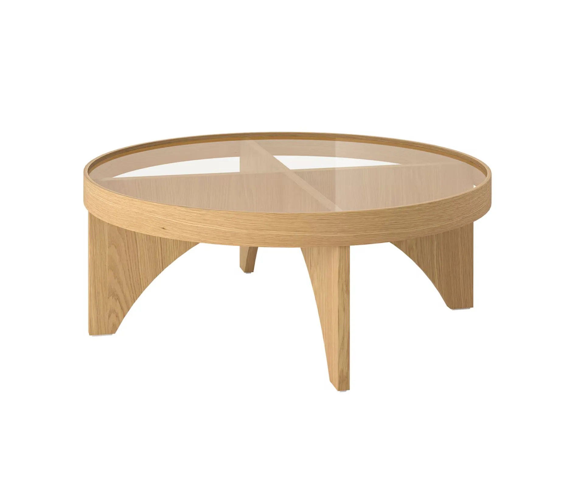 Glass oak coffee table. 